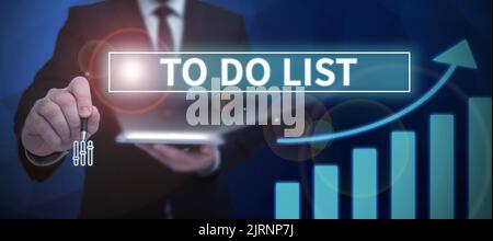 Textüberschrift mit Aufgabenliste. Wort geschrieben auf Einer Struktur, die in der Regel in Papier mit Aufgabe Ihrer Geschäftsfrau Holding Marker mit gemacht Stockfoto