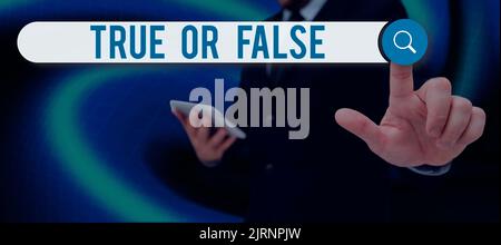 Konzeptionelle Beschriftung wahr oder falsch. Geschäftsidee Entscheiden Sie sich zwischen einer Tatsache oder einer Lüge Zweifel Verwirrung Blank Geometric Shapes for Business Stockfoto
