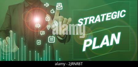 Konzeptunterschrift Strategic Plana Prozess der Strategiedefinition und Entscheidungsfindung. Geschäftsidee Ein Prozess der Definition von Strategie und Herstellung Stockfoto