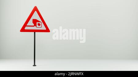 Straßenschild 24 Stunden CCTV-Überwachungskamera Monitor, 3D Zeichen isoliert auf weißem Hintergrund, Kopierplatz. 3D Arbeit und 3D Illustration Stockfoto