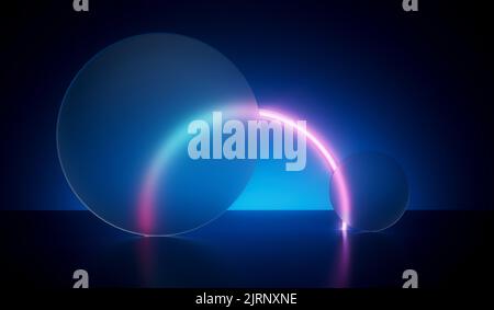 Abstrakt geometrische minimal mattiert Glas und Neon-Produkt-Display Schaufenster Hintergrund. 3D Rendern Stockfoto