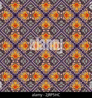 Rustikale provence Blumenmuster Hintergrund. Boho skurrile französische Farbmuster für wiederholte Kacheln. Country Cottage Vintage-Steppdruck. Stockfoto