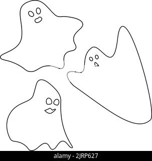 Transparente Silhouetten von drei Geistern auf transparentem Hintergrund. Vektor-Set für Halloween. Isolieren. Frohe Halloween. Modisches Druckdesign. Geeignet für Schriftzug, Poster, Gruß, Verpackung, Banner Stock Vektor