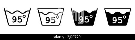 Wassergrade. Bei einer Temperatur von 95 Grad oder weniger waschen. Symbol für isolierte Waschanlage. Vektorgrafik. Stock Vektor