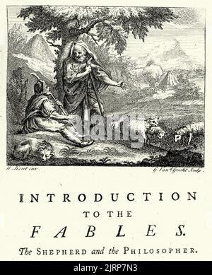 Vintage Gravur der Hirte und der Philosoph, aus den Fabeln von John Gay 18. Jahrhundert Stockfoto