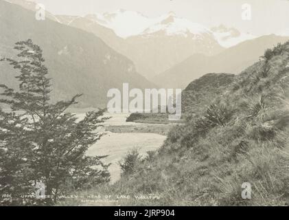 Upper Rees Valley, Head of Lake Wakatipu, um 1880s, Dunedin, von Burton Brothers. Stockfoto