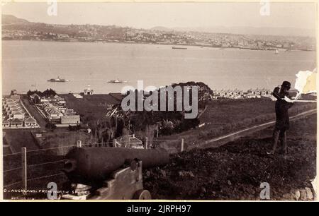 Auckland von North Shore, Ende des 19. Jahrhunderts oder Anfang des 20. Jahrhunderts, Dunedin, von Burton Brothers. Stockfoto