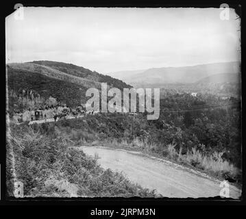 The Mungaroa [Mangaroa] Hill and Valley, looking down towards Wellington, circa 1875, Upper Hutt, von James Bragge. Stockfoto