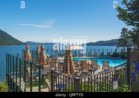 Washington, San Juan Islands, Orcas Island, Rosario Resort & Spa, Blick in Richtung Cascade Bay Stockfoto