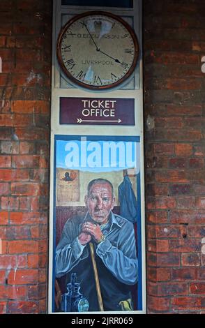 Padgate Bahnhof Bahnsteig Kartenschalter Uhr 3D Art (Nordzüge), Station Rd South, Padgate, Warrington, Cechhire, ENGLAND, GROSSBRITANNIEN, WA2 0QS Stockfoto