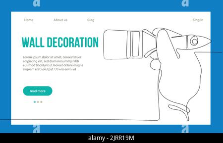 Hausreparaturkonzept. Zielseite Der Website. Arbeiter In Der Werkstatt Machen Arbeiten Aus House. Cartoon-Figuren Malen Sie Wände Und Setzen Fliesen. Vektorgrafik Für Lineare Umrisse. Stock Vektor