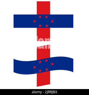 Flagge des karibischen Staates. Flagge der Niederländischen Antillen. Niederländische Antillen Insel winkende Flagge. Flacher Stil. Stockfoto