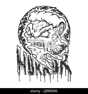 Wütend Pizza lecker mit Horror geschmolzene Schriftzug monochrome Vektor-Illustrationen für Ihre Arbeit Logo, Maskottchen Merchandise T-Shirt, Aufkleber und Label Stockfoto