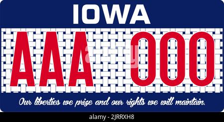 Kfz-Kennzeichen in Iowa in den Vereinigten Staaten von Amerika, Kfz-Kennzeichen. Kfz-Lizenznummern verschiedener amerikanischer Staaten. Vintage-Druck fo Stock Vektor
