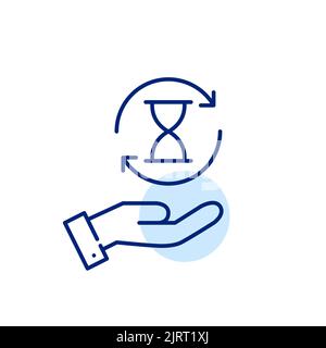 Zeitsymbol für die Sanduhr mit der Hand. Pixelperfekte, bearbeitbare Strichführung Stock Vektor