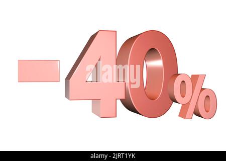 40% Rabatt Banner Zeichen 3D gerendert Rabatt Banner Marketing Zeichen zeigt minus - 40% Rabatt Stockfoto