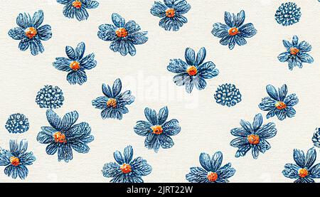 3D Illustration Liberty Blumenmuster Blumenhintergrund Design für Mode Tapeten Drucken Sie Eine Menge verschiedener Blumen auf dem Feld Liberty Style Mil Stockfoto