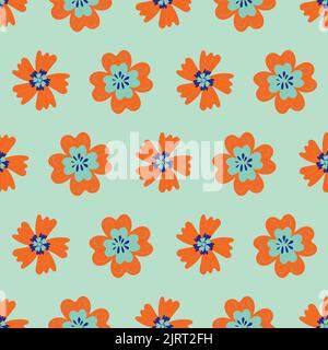 Abstrakte tropische Blume Vektor nahtlose Muster Hintergrund. Moderne Volkskunst Stitch-Effekt Stil neon orange Indigo Blumen Hintergrund. Dschungelblume Stock Vektor