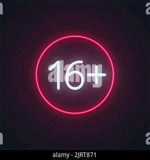Neonzeichen Altersgrenze 16 plus auf transparentem Hintergrund Stock Vektor