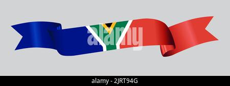 3D Flagge Südafrikas auf einem Stoffband. Stock Vektor