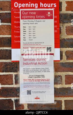 Kent, Großbritannien. Bekanntmachung von Arbeitskampfmaßnahmen. Die Mitarbeiter von Royal Mail streikten heute in einem Lohnstreit. Die Aktion wird von der Communication Workers Union (CWU) organisiert und betrifft rund 115.000 Beschäftigte. Kredit: michael melia/Alamy Live Nachrichten Stockfoto