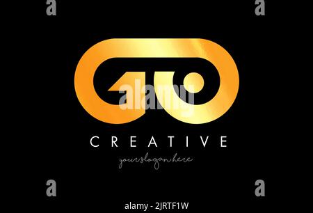 Golden Gold GO Letter Logo Design mit kreativer moderner Trendtypografie und schwarzen Farben. Stock Vektor