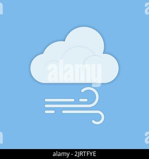 Das Wetterprognosesymbol einer Wolke mit einem Windsymbol ist auf einem blauen Hintergrund isoliert. Vektorgrafik. Editierbare Linien. Stock Vektor