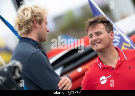Basile Bourgnon, Edenred während des La Solitaire du Figaro 2022, Etappe 1, Monohull Beneteau 3 Segelrennen, Nantes - Port-la-Foret, Frankreich - Foto Nicolas Pehe / DPPI Stockfoto