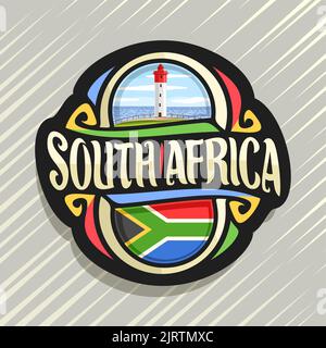 Vektor logo für Südafrika Land, Kühlschrank Magnet mit South African State Flag, original brush Schrift für Worte Südafrika und nationale Symbol Stock Vektor