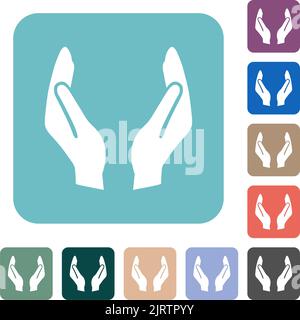 Leere Schutzhände durchgehend weiße flache Symbole auf abgerundeten quadratischen Hintergründen Stock Vektor