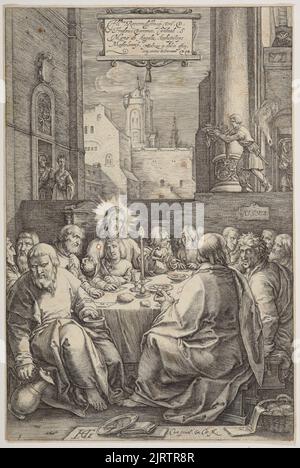 Das letzte Abendmahl, Tafel 1 aus der Passion Christi, 1598, Haarlem, von Hendrik Goltzius. Stockfoto