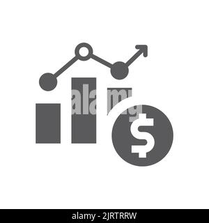 Balkendiagramm oder Diagramm mit Dollarsymbol. Vektorsymbol für Finanzwachstum, mit Geldanalyse gefüllte Symbole. Stock Vektor