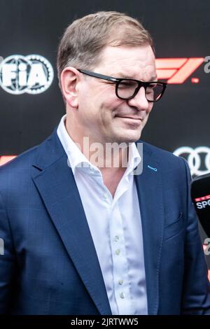 Spa, Belgien. , . Weltmeisterschaft F1. Großer Preis Von Belgien. Der Vorstandsvorsitzende der AUDI AG, Markus Duesmann, kündigt AUF der Pressekonferenz die TEILNAHME VON AUDI an F1 an.- Foto Copyright: Cristiano BARNI/ATP images Credit: SPP Sport Press Foto. /Alamy Live News Stockfoto