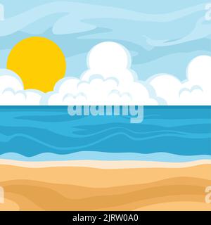Ein schönes Sommerdesign des Strandes an einem sonnigen Tag Stock Vektor