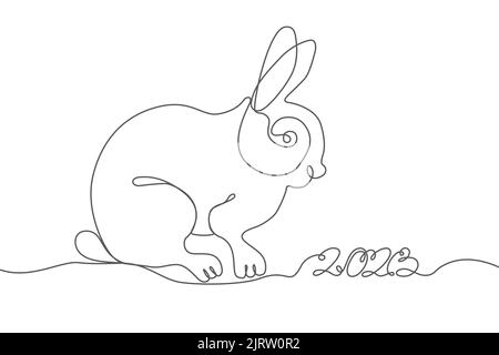 Hase kontinuierliche Linie handgezeichnetes Symbol. Zeichnung Kunst Dekoration Silhouette. Urlaub trendy Grafik Konzept ein einzeiliges Design. Skizzieren Sie ein einfaches Bild Stock Vektor