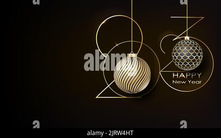 2023 Neujahrslogo in Gold. Weihnachtskarte. Vektorgrafik. Stock Vektor