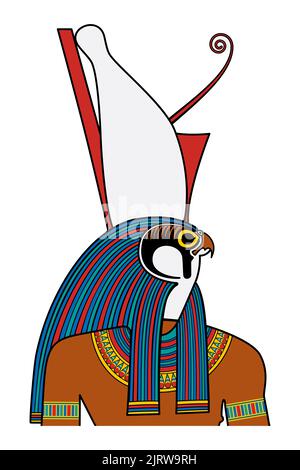 Horus-Porträt, gott des Königtums und des Himmels im alten Ägypten. Vormundgottheit, dargestellt als falkköpfiger Mann, der die doppelte Krone trägt. Stockfoto