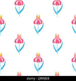 Weißes nahtloses Muster mit kritzelfarbenen Irisblumen. Stock Vektor