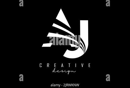 Weißes AJ A J-Logo mit Linien und Straßenkonzept. Buchstaben mit geometrischem Design. Vektorgrafik mit Buchstaben und kreativen Schnitten Stock Vektor
