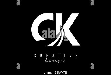 Weißes CK c k-Logo mit Linien und Straßenkonzept. Buchstaben mit geometrischem Design. Vektorgrafik mit Buchstaben und kreativen Schnitten Stock Vektor