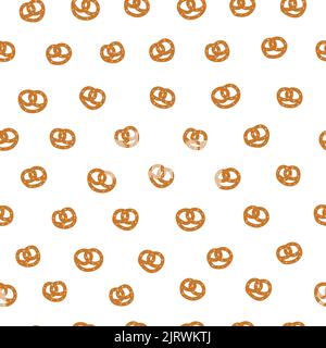 Weißes Nahtloses Muster mit kritzelfarbenen kleinen Brezeln. Stock Vektor