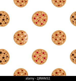 Weiß nahtlose Muster mit Doodle bunte Granola Cookies. Stock Vektor