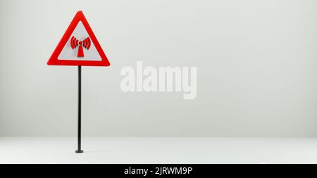 Verkehrszeichen Aufmerksamkeit Strahlung, 3D Zeichen isoliert auf weißem Hintergrund, kopieren Raum Stockfoto