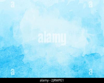 Pastellblauer Aquarellhintergrund. Abstrakter Hintergrund mit Farbverlauf in Blau und Türkis und hellem Kopierbereich in der Mitte für das Design Stockfoto