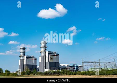 Trianel Gas- und Dampfkraftwerk Hamm-Uentrop, zwei Kraftwerkseinheiten mit einer Leistung von je 425 Megawatt, NRW, Deutschland, Stockfoto