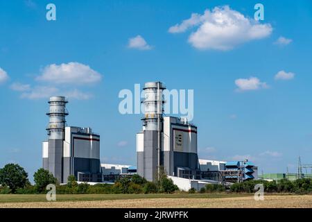 Trianel Gas- und Dampfkraftwerk Hamm-Uentrop, zwei Kraftwerkseinheiten mit einer Leistung von je 425 Megawatt, NRW, Deutschland, Stockfoto