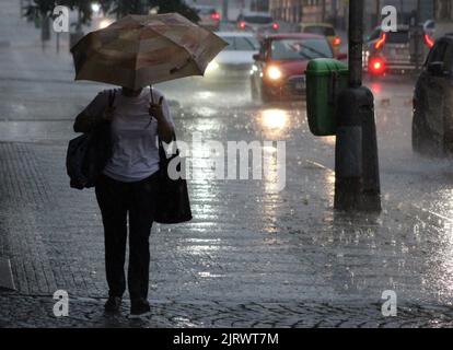 Starker Regen mit Sturm traf Prag, Tschechische Republik, 26. August 2022. (CTK Photo/Milos Ruml) Stockfoto
