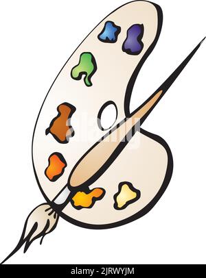 Malpalette mit Farben und Pinsel Stock Vektor