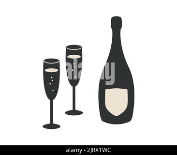 Flasche Sekt und Gläser. Champagner-Vektor Stock Vektor