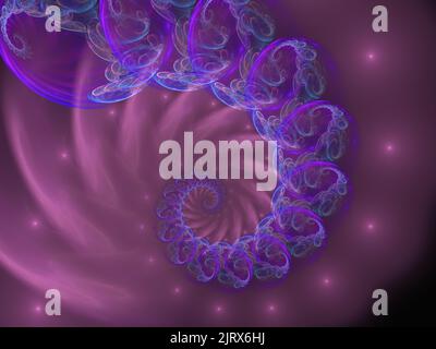 Abstrakter spiralförmiger Hintergrund mit Bokeh-Lichtern. Weiche, bunte Kurven mit Glanz. Designelement. Weiche Linien. 3d-Bildmaterial Stockfoto